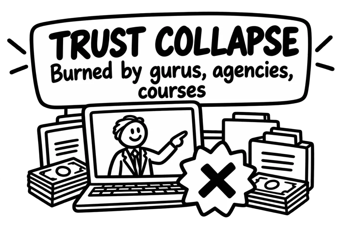 Trust collapse: Burned by gurus, agencies and courses.